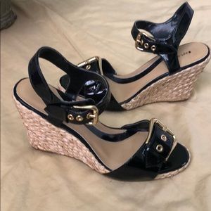 Apt 9 gold buckle wedges